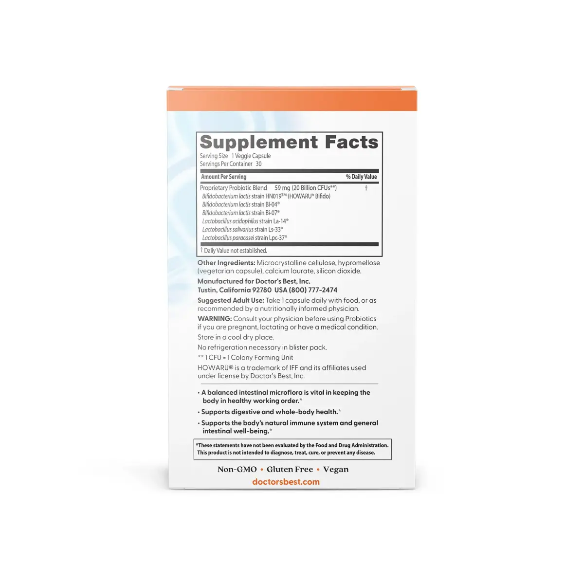Doctor's Best Digestive Probiotic Capsules 20 Billion CFU (30 Veg Caps) | Supports Gut Health & Digestion - view 2