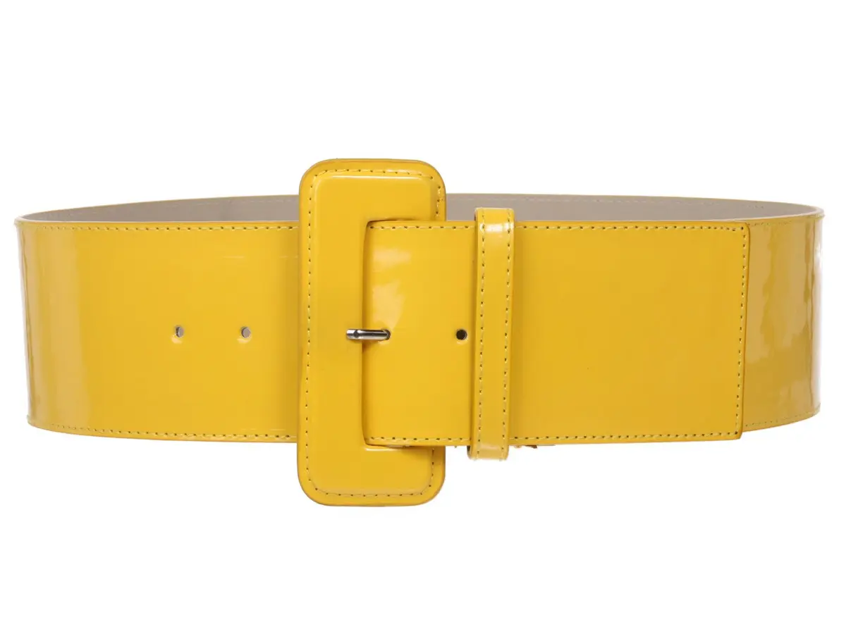 Beltiscool Ladies High Waist Wide Patent Leather Belt, Yellow | L/XL - 40" - main product image