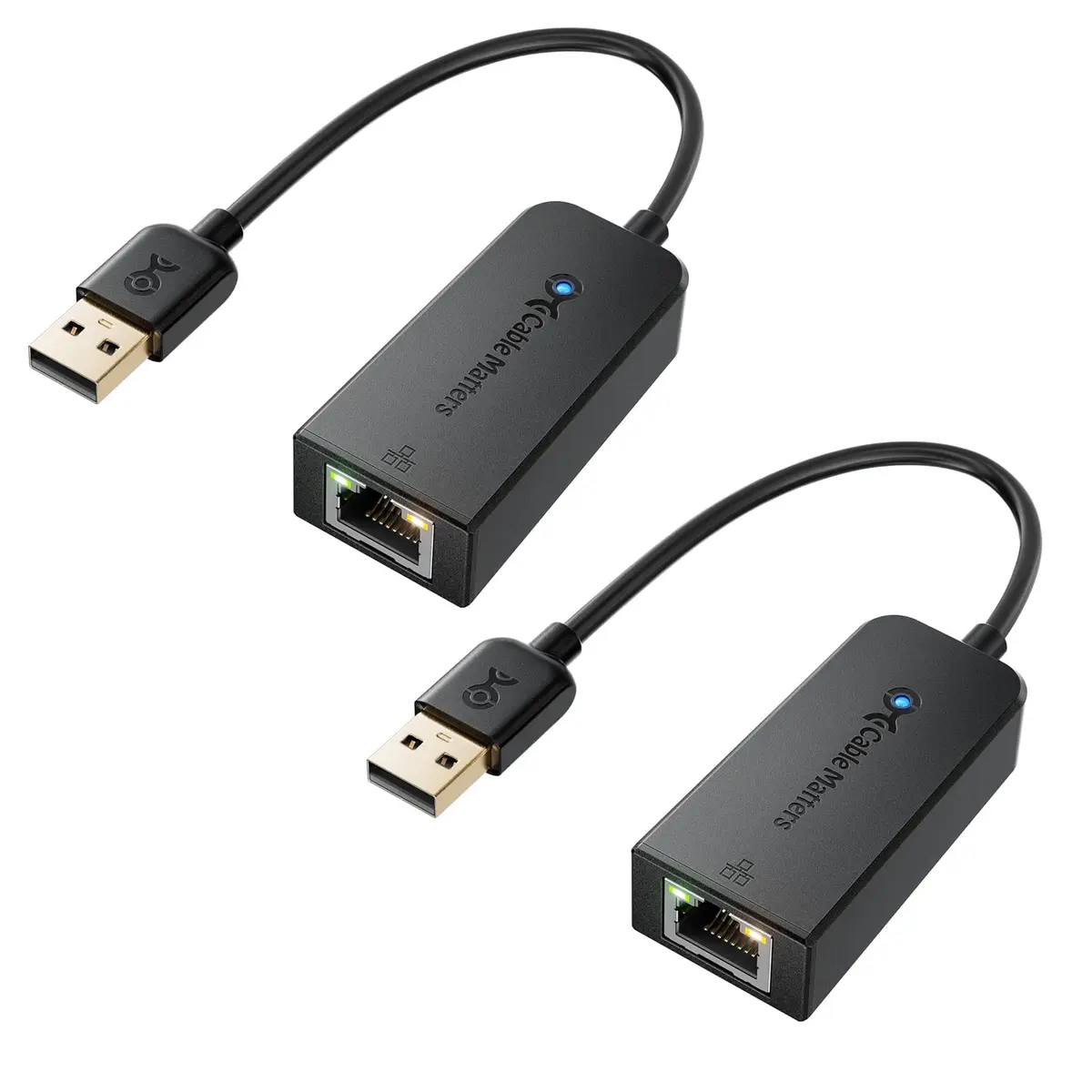 Cable Matters 2-Pack USB 2.0 to Ethernet Adapter | Plug & Play, 100 Mbps, Compact, Compatible with Windows, macOS, Linux - main product image