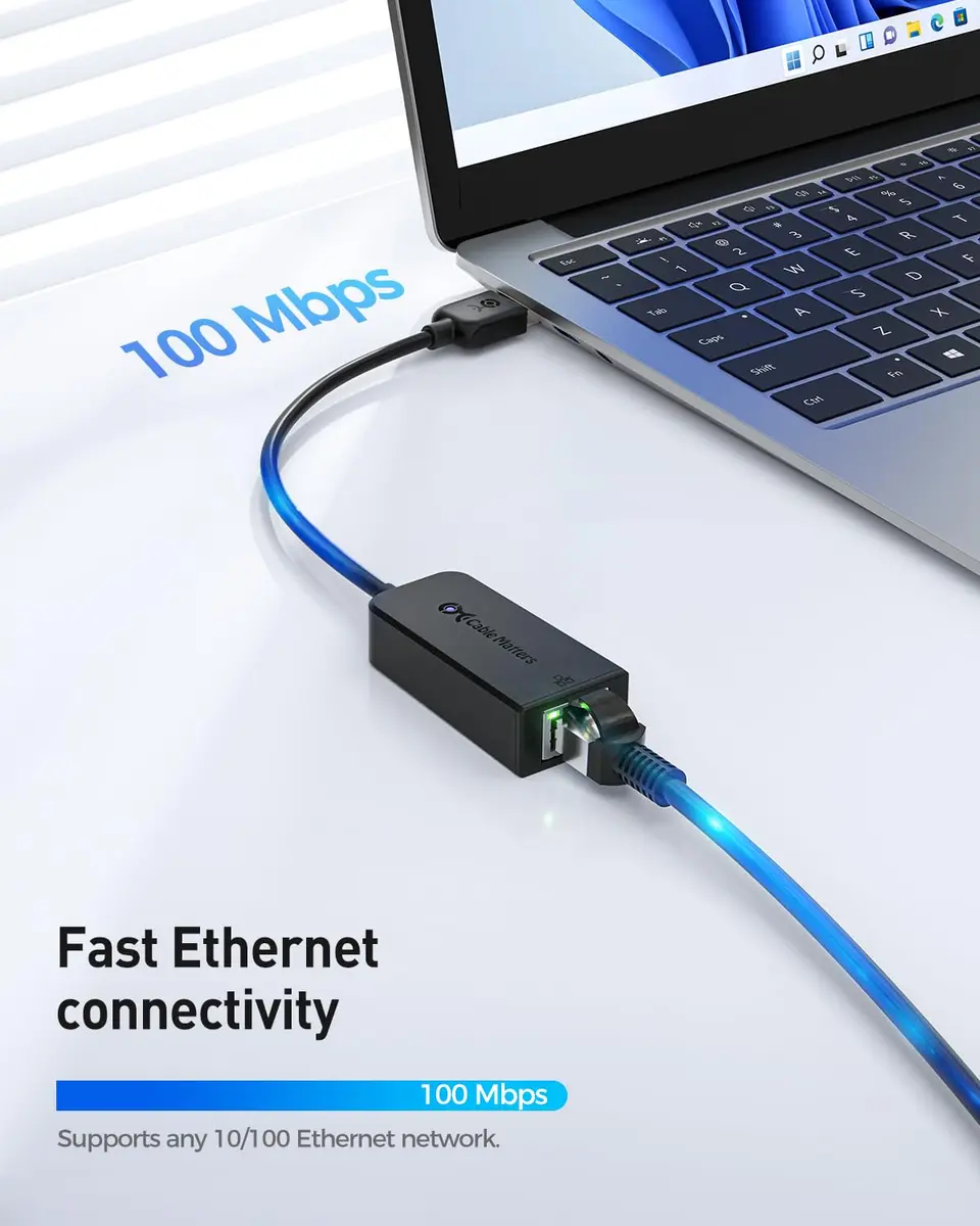 Cable Matters 2-Pack USB 2.0 to Ethernet Adapter | Plug & Play, 100 Mbps, Compact, Compatible with Windows, macOS, Linux - view 2