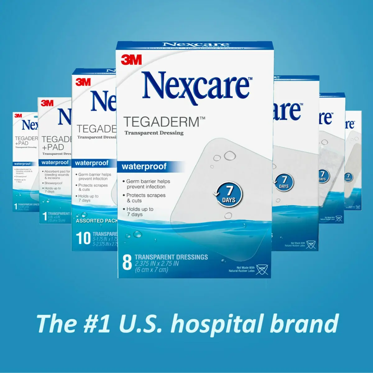 Nexcare Tegaderm Transparent Dressing, Clear Film | Waterproof, Breathable, 7-Day Wear, 10 Dressings - view 7