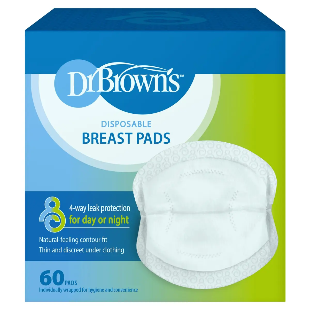 Dr. Brown's Disposable Breast Pads 60 Count | Absorbent & Discreet Nursing Pads with Adhesive Strips - main product image