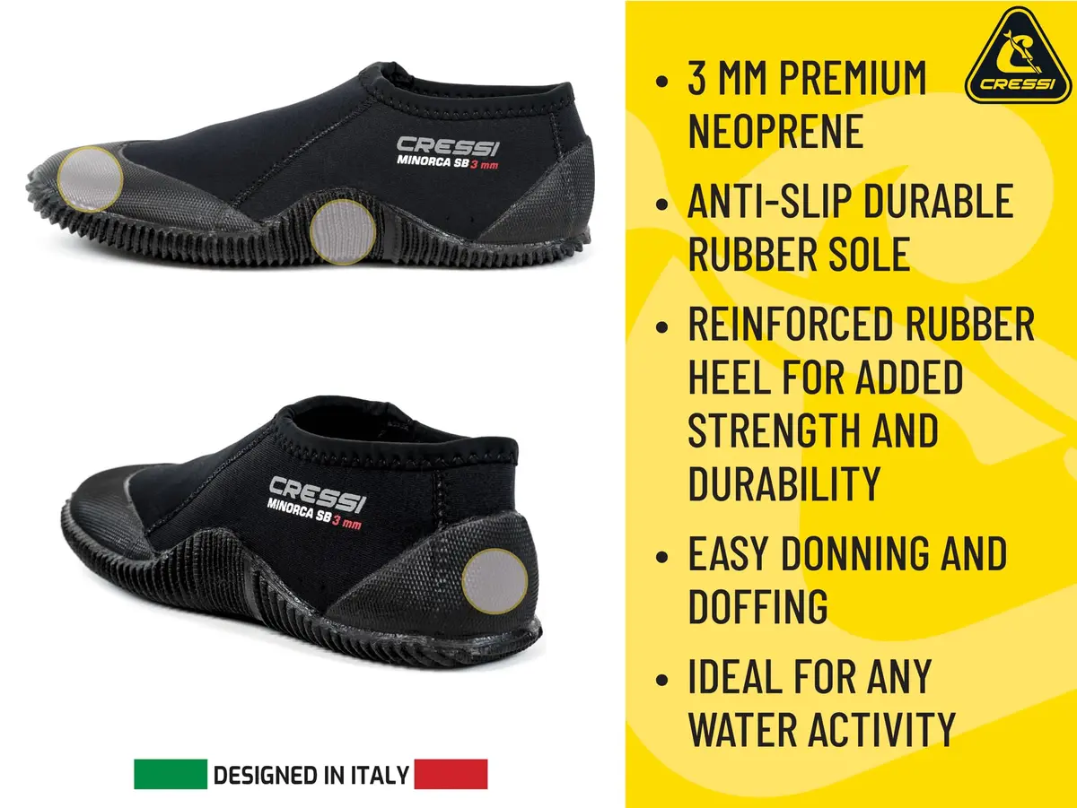 Cressi Minorca Short 3 mm Low-Cut Diving Boots, Black/Black | Anti-Slip Neoprene Water Shoes - view 3