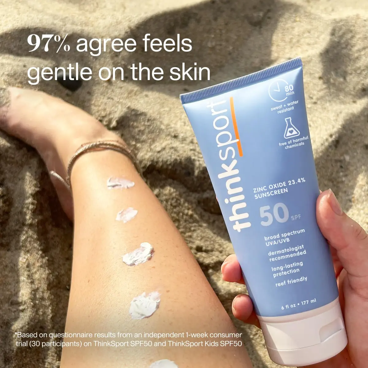 Thinksport Mineral Sunscreen SPF 50+ Zinc Oxide, Water Resistant, 170ml (6 Fl Oz) | Broad Spectrum UVA/UVB Protection - view 3