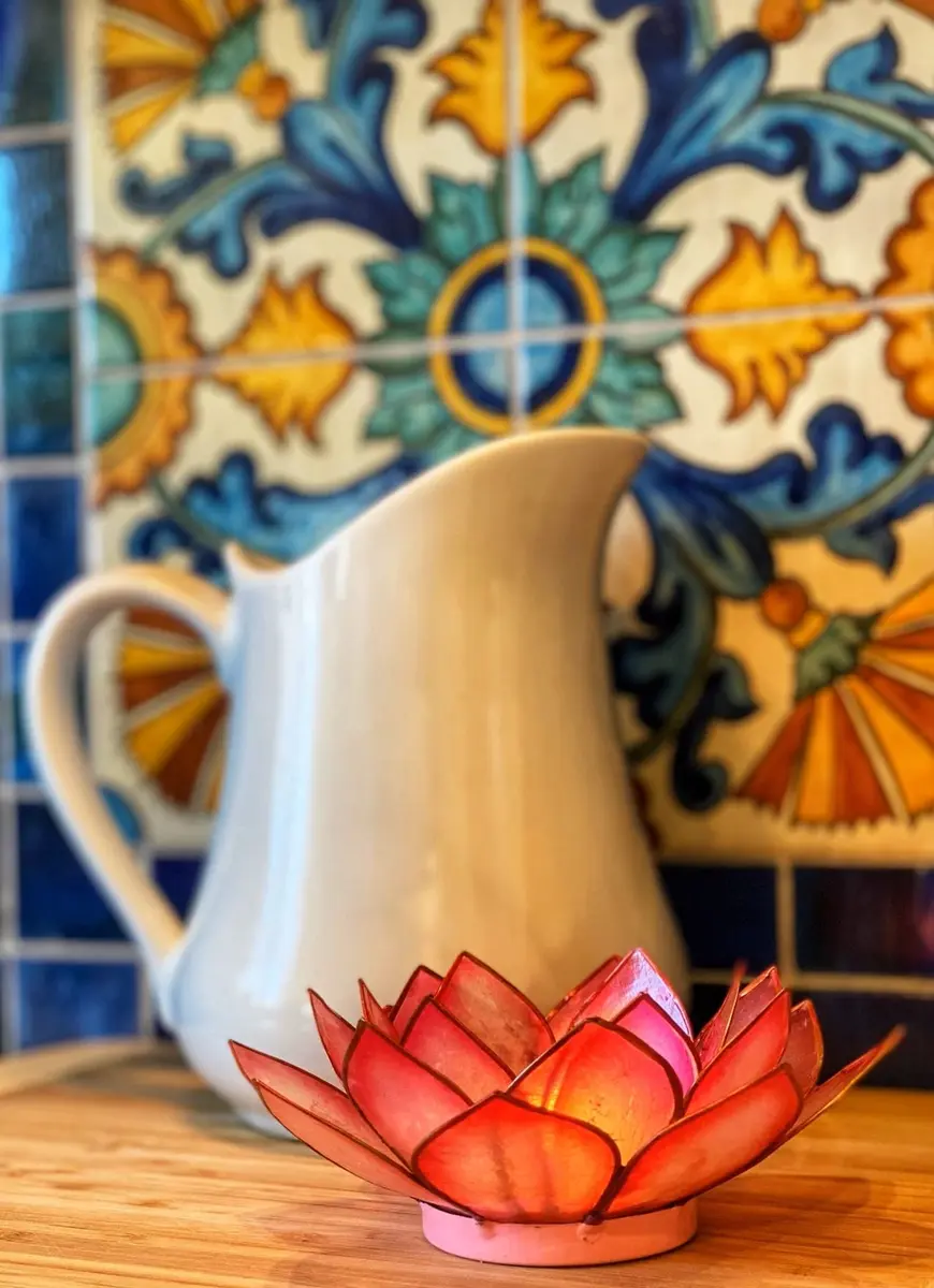 Om Gallery Capiz Shell Lotus Flower Decor Tealight Candle Holder for Serene Ambiance - Handmade Decorative Candle Holders for Meditation, Yoga, and Relaxation, Flamingo - view 6