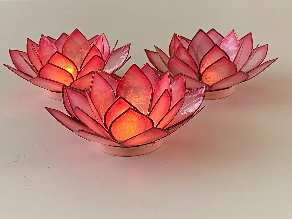 Om Gallery Capiz Shell Lotus Flower Decor Tealight Candle Holder for Serene Ambiance - Handmade Decorative Candle Holders for Meditation, Yoga, and Relaxation, Flamingo - view 7