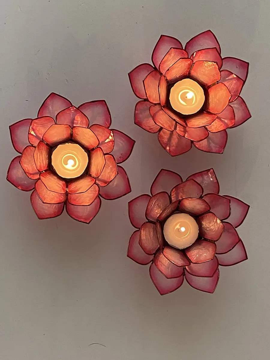 Om Gallery Capiz Shell Lotus Flower Decor Tealight Candle Holder for Serene Ambiance - Handmade Decorative Candle Holders for Meditation, Yoga, and Relaxation, Flamingo - view 8