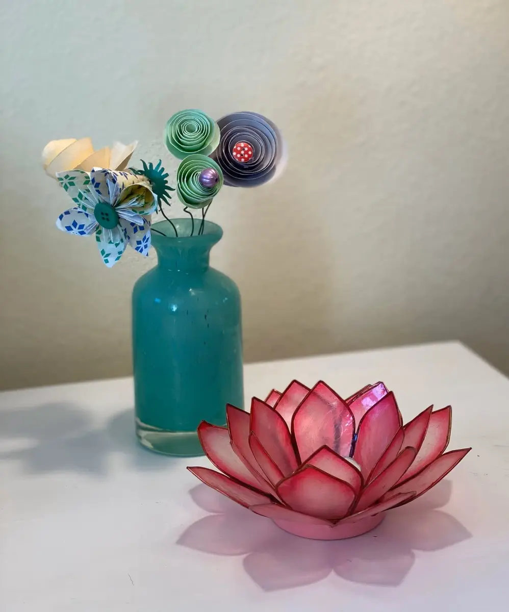 Om Gallery Capiz Shell Lotus Flower Decor Tealight Candle Holder for Serene Ambiance - Handmade Decorative Candle Holders for Meditation, Yoga, and Relaxation, Flamingo - view 9