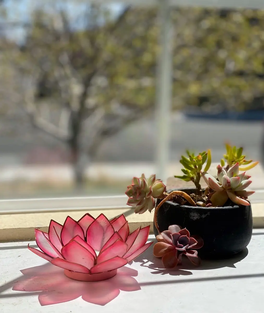 Om Gallery Capiz Shell Lotus Flower Decor Tealight Candle Holder for Serene Ambiance - Handmade Decorative Candle Holders for Meditation, Yoga, and Relaxation, Flamingo - view 3