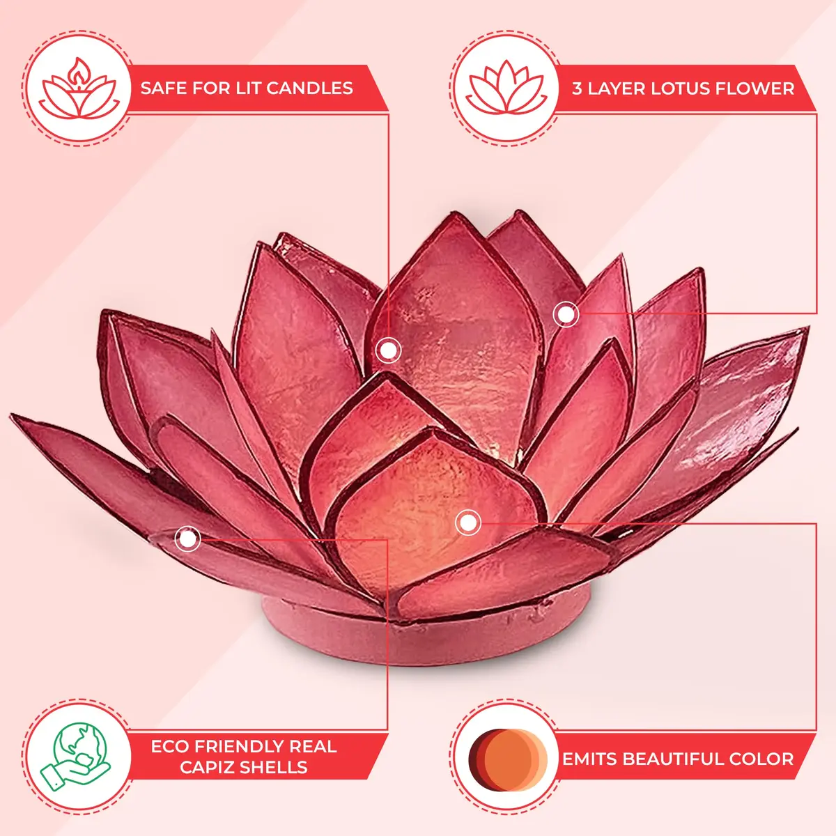 Om Gallery Capiz Shell Lotus Flower Decor Tealight Candle Holder for Serene Ambiance - Handmade Decorative Candle Holders for Meditation, Yoga, and Relaxation, Flamingo - view 4