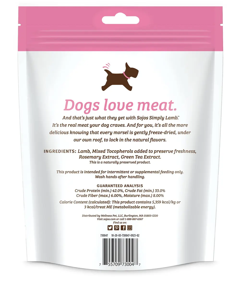 SOJOS Simply Freeze Dried Dog Treats, Grain Free, Lamb Recipe, 4 oz Bag | Natural, Raw, Freeze-Dried for All Dogs - view 2