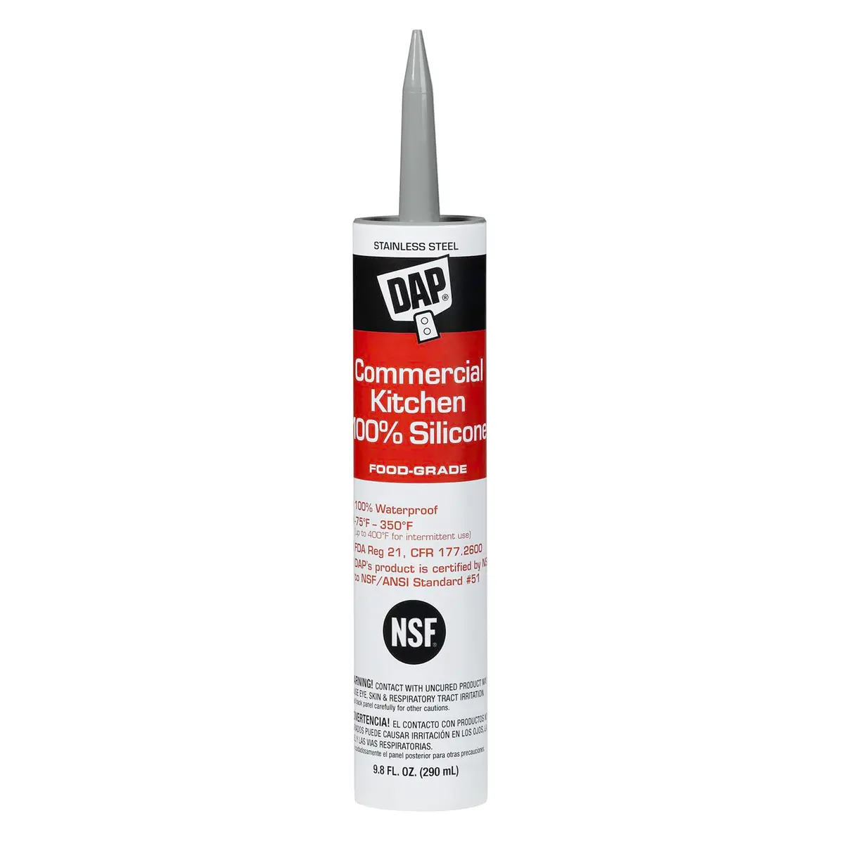 DAP Commercial Kitchen Silicone Sealant 9.8 Oz | Food Zone Approved, Waterproof & Flexible - main product image
