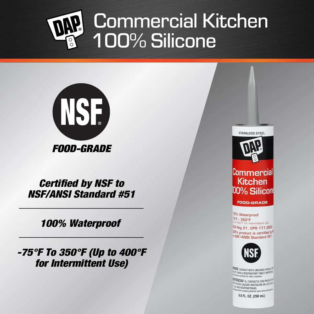 DAP Commercial Kitchen Silicone Sealant 9.8 Oz | Food Zone Approved, Waterproof & Flexible - view 2