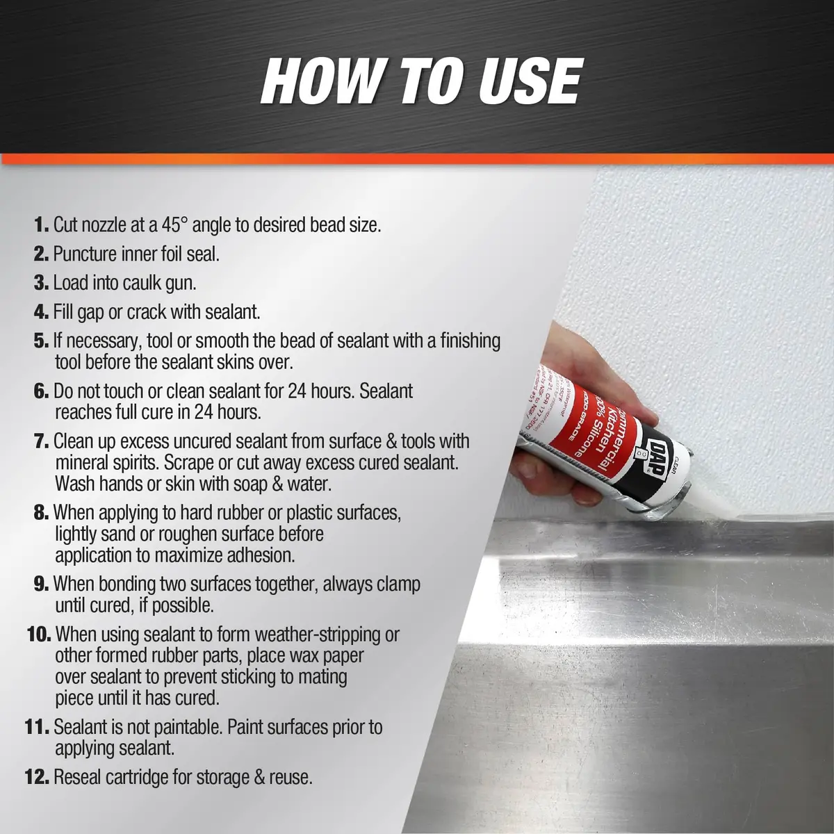 DAP Commercial Kitchen Silicone Sealant 9.8 Oz | Food Zone Approved, Waterproof & Flexible - view 3