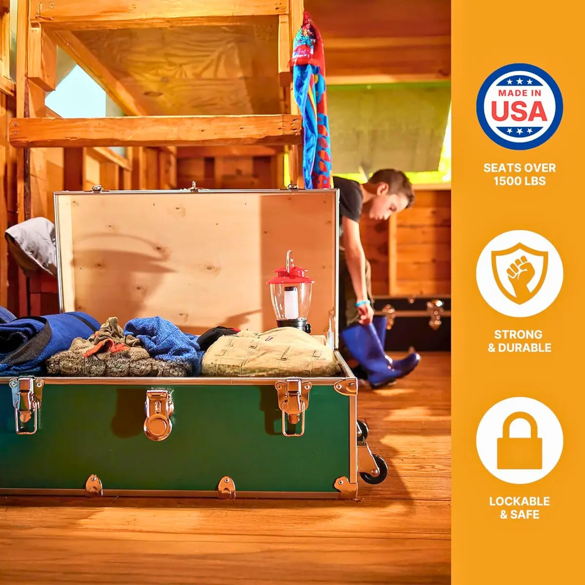 Rhino Trunk & Case Classic Camp & College Storage Trunk with Wheels | Heavy-Duty Dorm & Home Storage | 30" x 17" x 13" | 105 qt - view 6