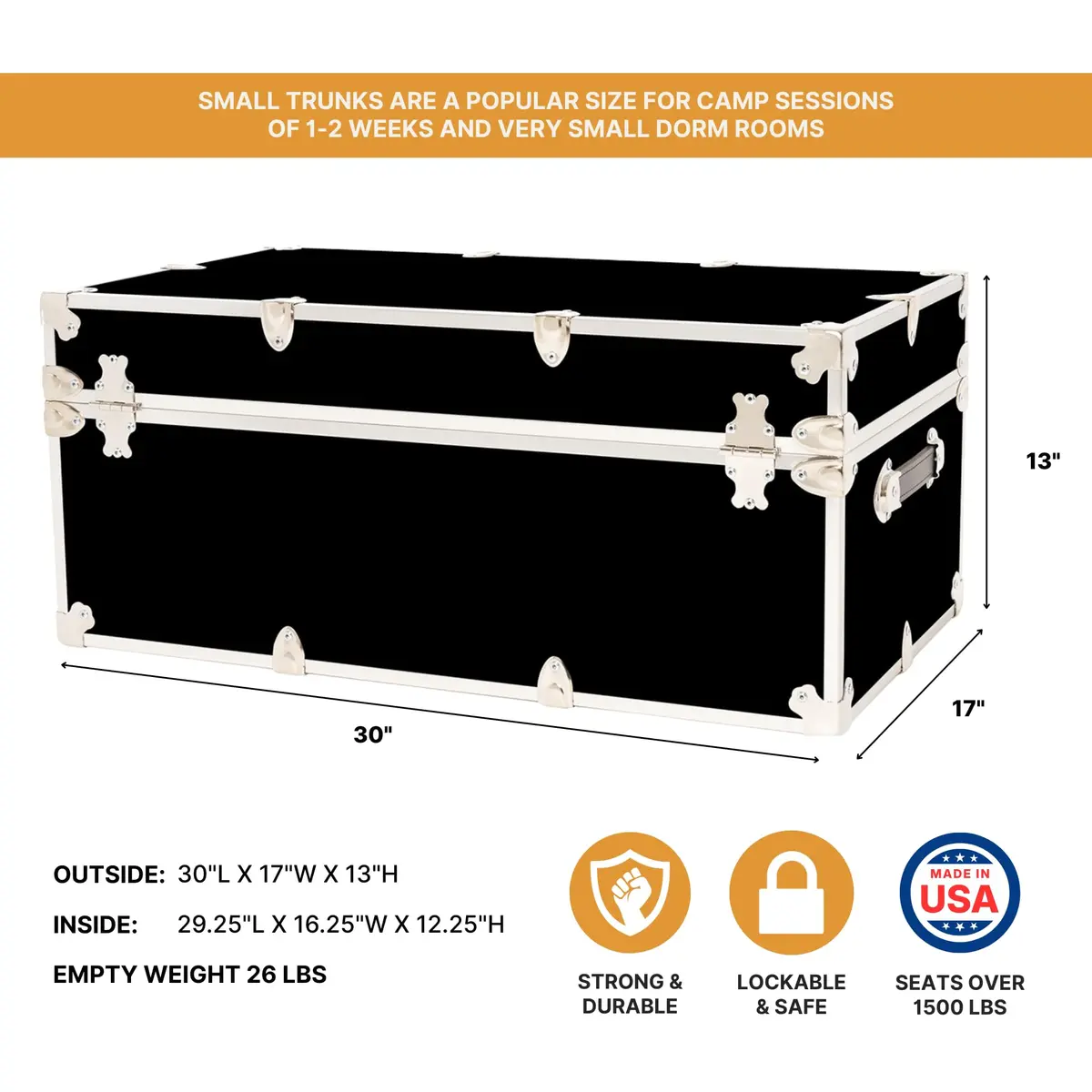 Rhino Trunk & Case Classic Camp & College Storage Trunk with Wheels | Heavy-Duty Dorm & Home Storage | 30" x 17" x 13" | 105 qt - view 2
