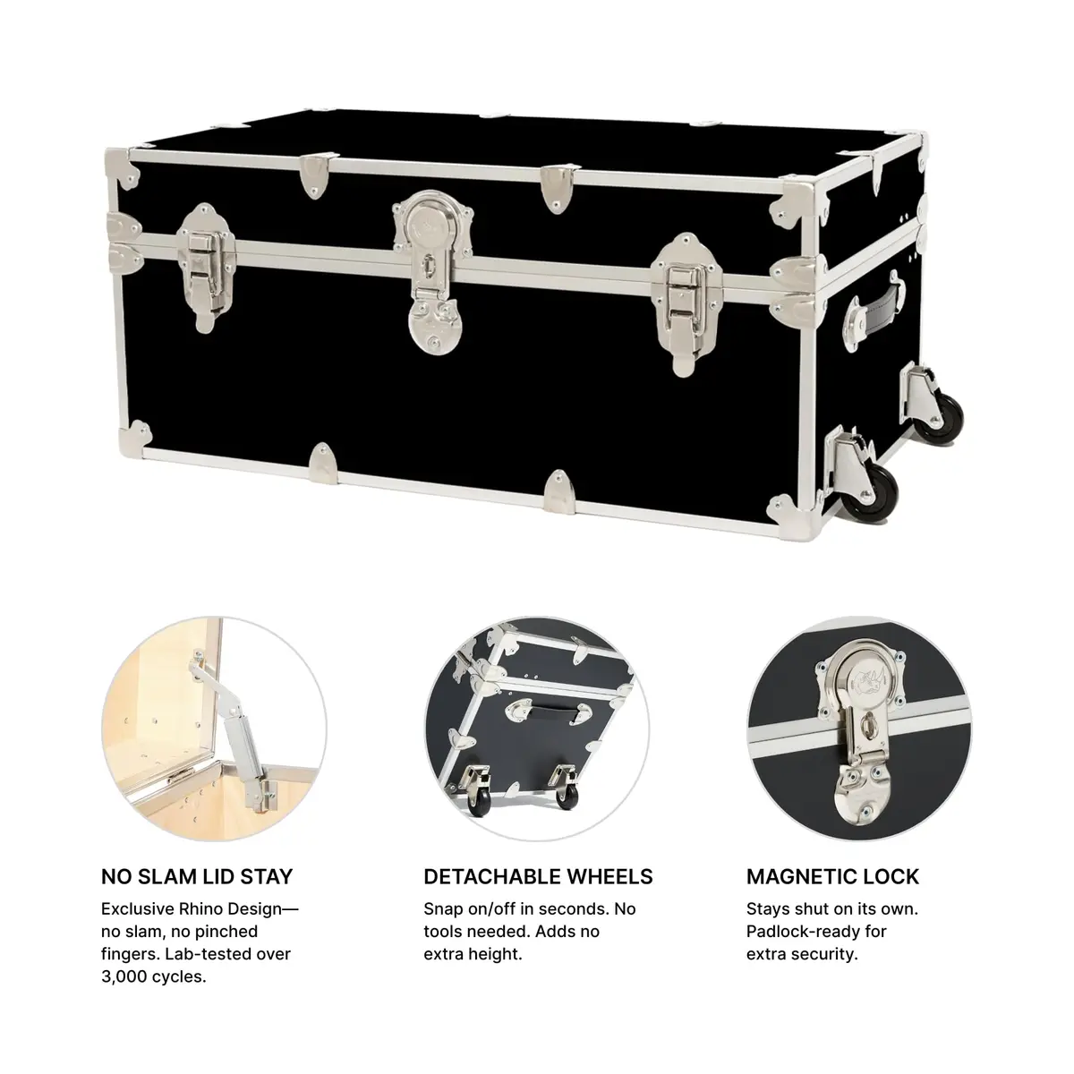 Rhino Trunk & Case Classic Camp & College Storage Trunk with Wheels | Heavy-Duty Dorm & Home Storage | 30" x 17" x 13" | 105 qt - view 4