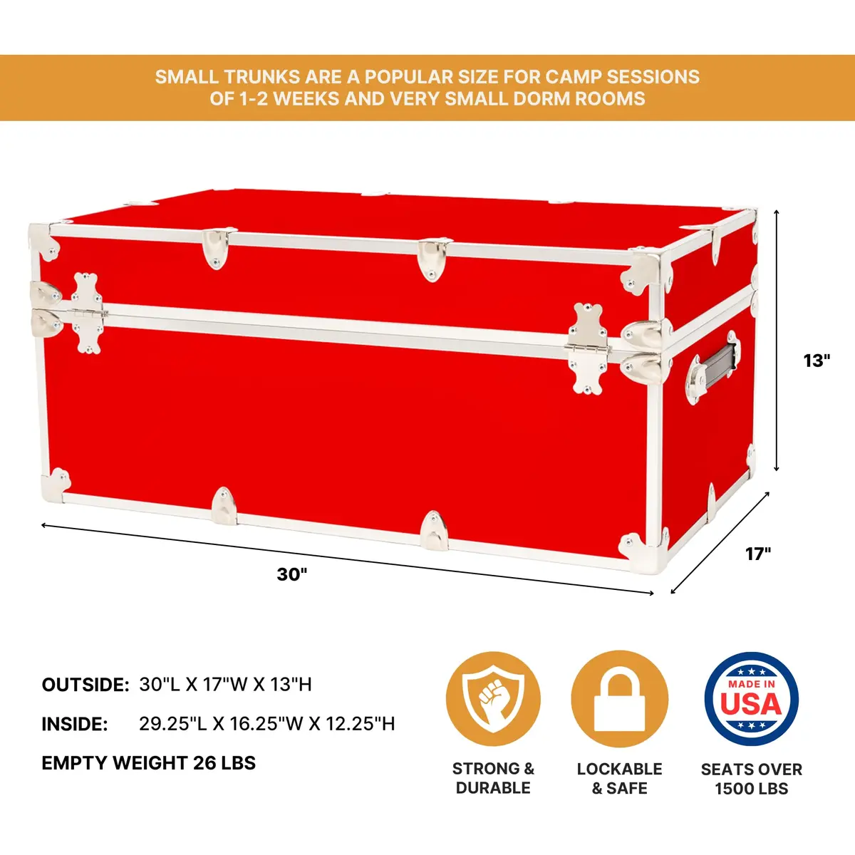 Rhino Trunk & Case Classic Camp & College Storage Trunk 30" x 17" x 13" | Heavy-Duty Dorm & Home Storage - view 2