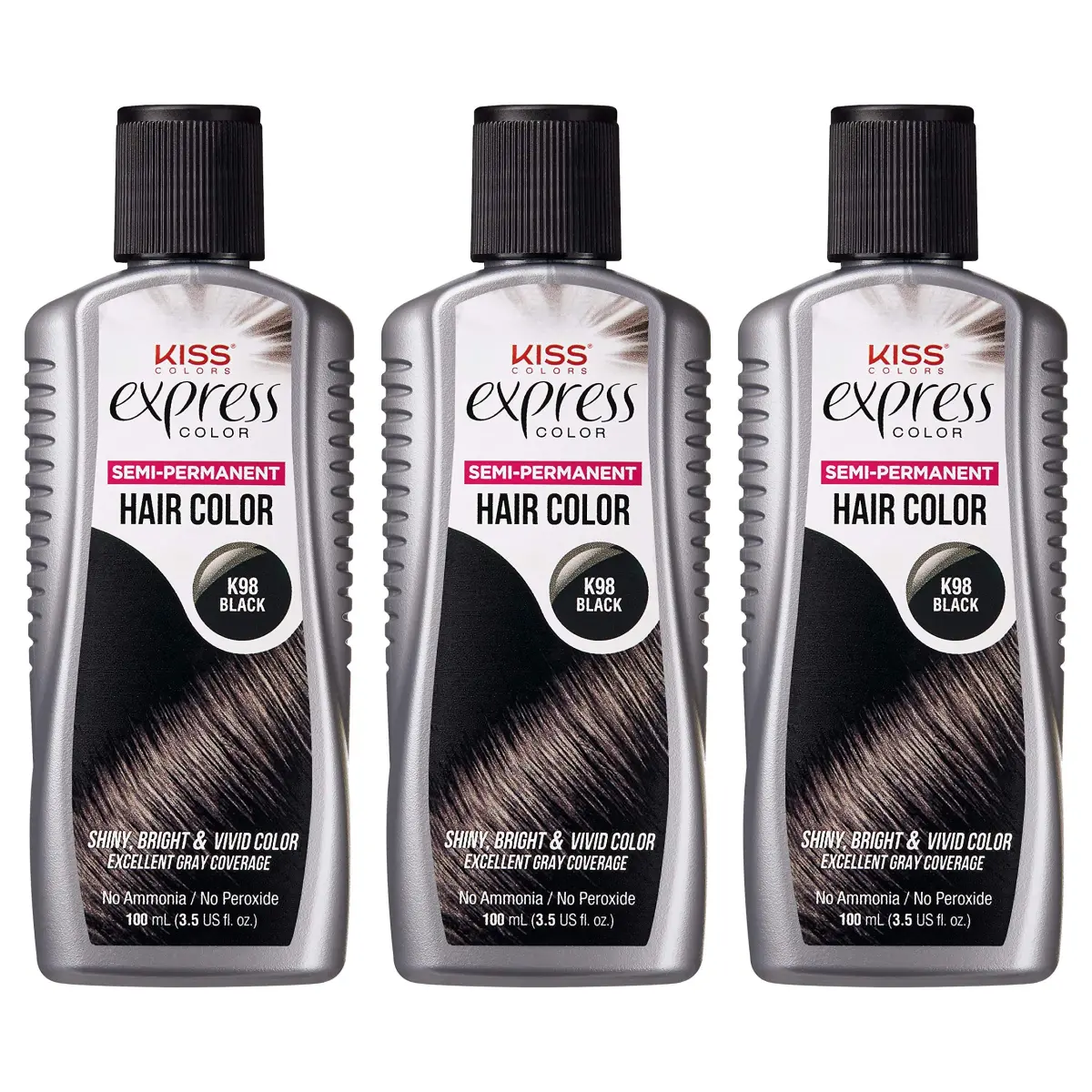 KISS Express Color Semi-Permanent Black Hair Dye 103ml (3.5 Fl Oz) | Pack of 3 Bottles - main product image
