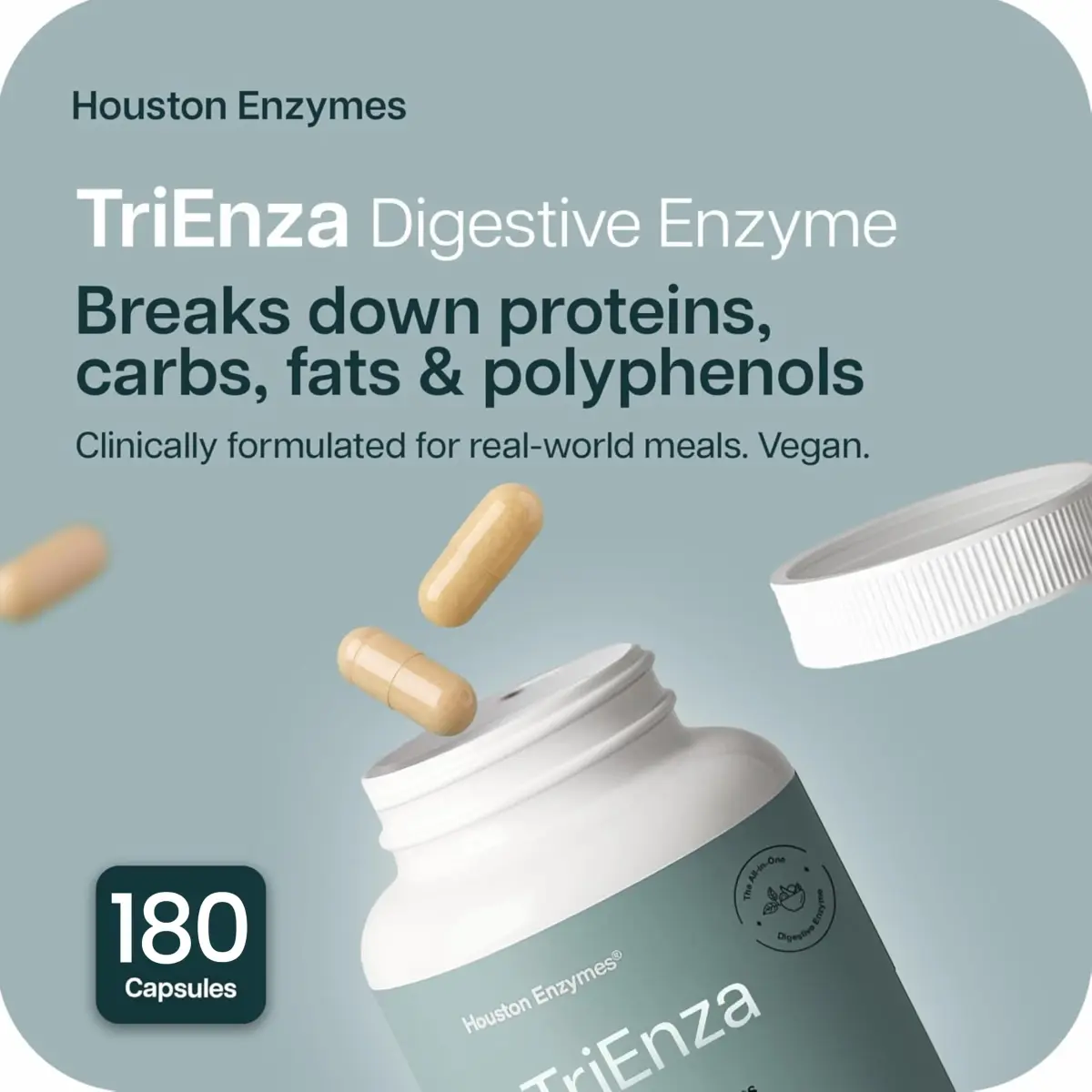 Houston Enzymes TriEnza Digestive Enzymes 180 Capsules (90 Doses) | Supports Protein, Carb, Fat & Polyphenol Digestion - view 2