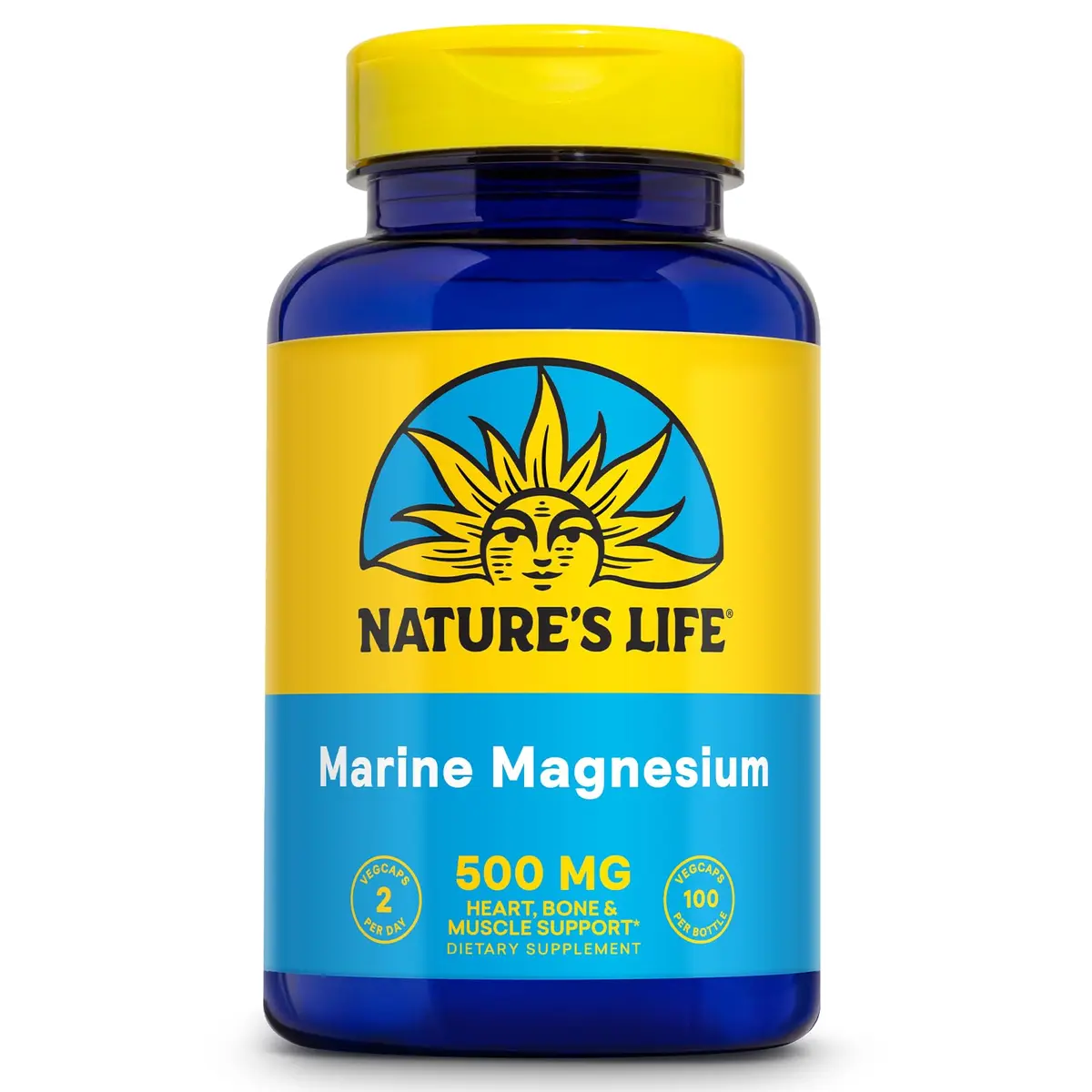 Nature's Life Marine Magnesium 500mg | Supports Healthy Digestion & Regularity | 100 Vegetarian Caps - main product image