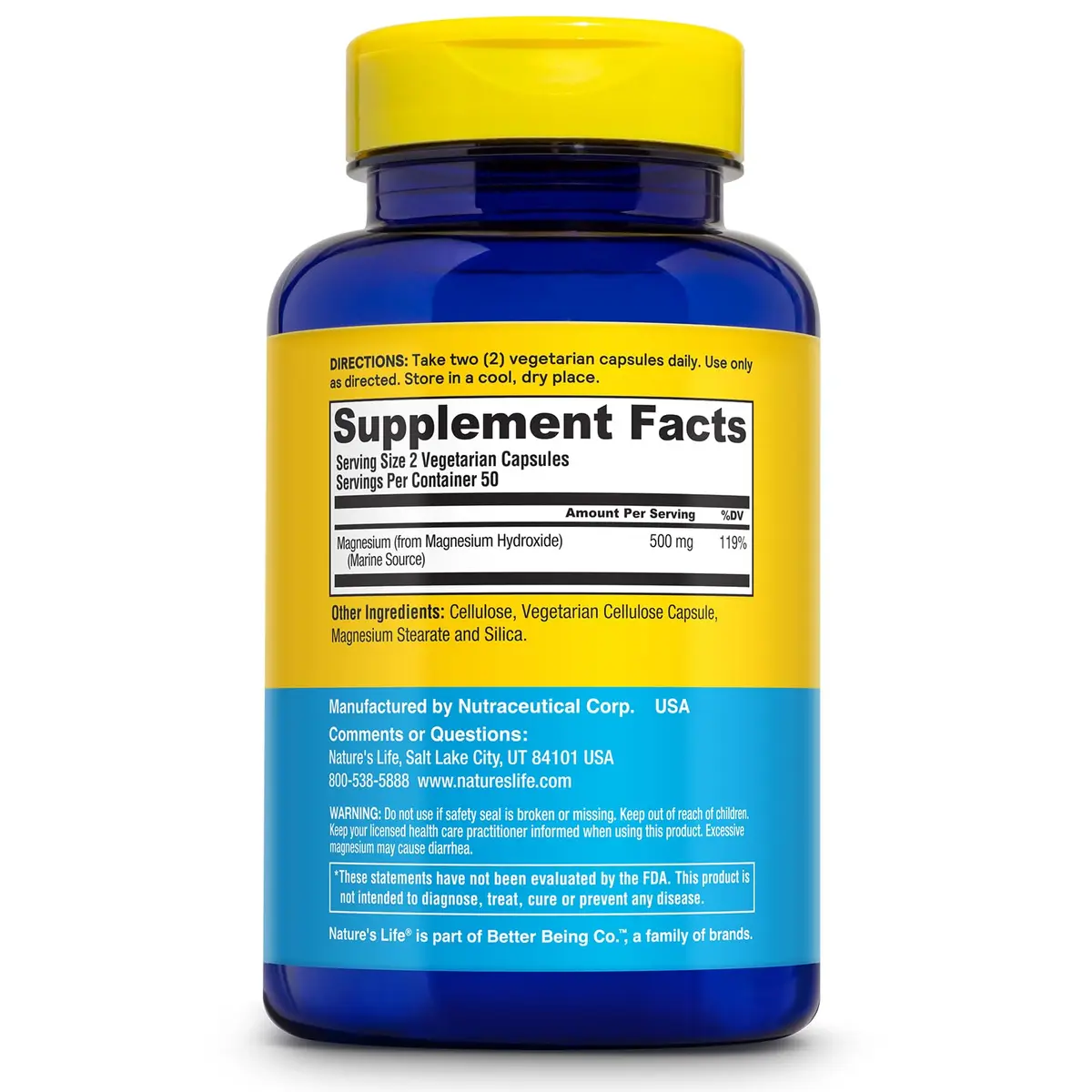 Nature's Life Marine Magnesium 500mg | Supports Healthy Digestion & Regularity | 100 Vegetarian Caps - view 2