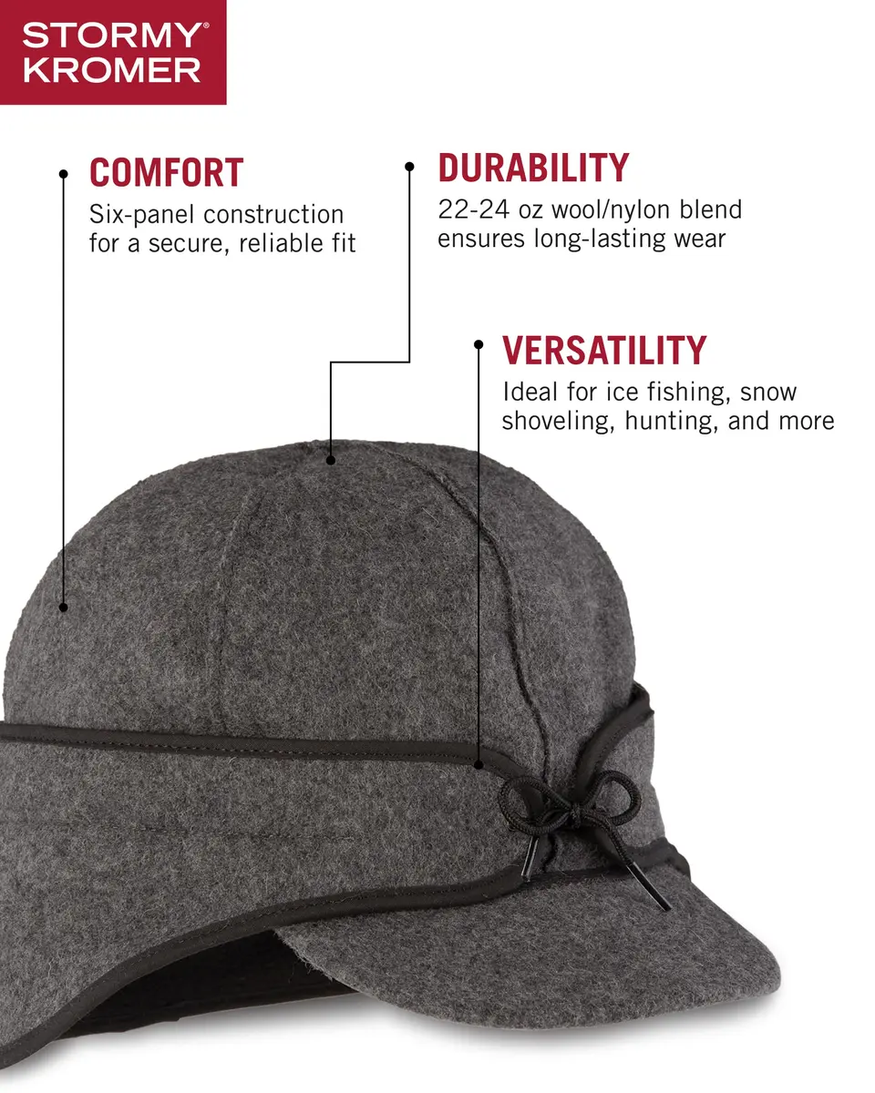 Stormy Kromer The Rancher Cap, Charcoal, Size 7 1/4 | Cold-Weather Wool/Nylon Cap - view 5