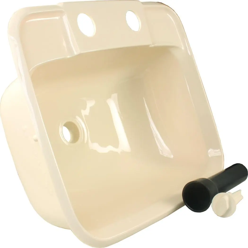 JR Products Molded Lavatory Sink - Parchment | 6" Tall x 14-7/8" Wide x 12-3/8" Deep, Pop-Up Drain, ABS Glue - main product image