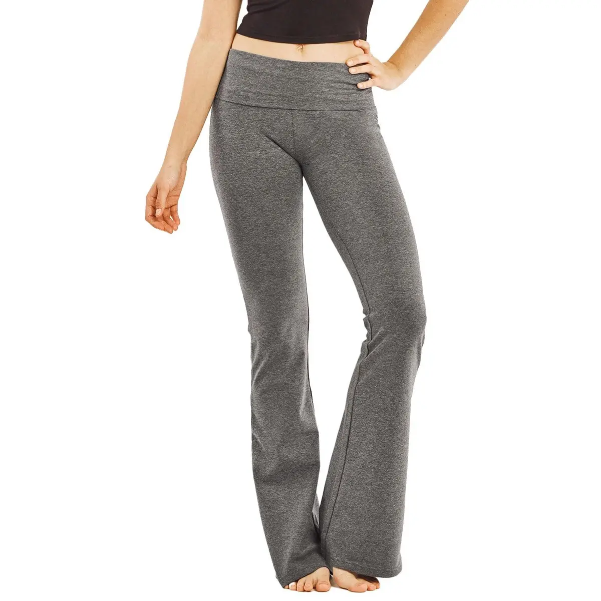 MOPAS Women's Flared High Rise Cotton Spandex Yoga Pants | Soft, Comfortable & Stylish (S, Charcoal) - view 2