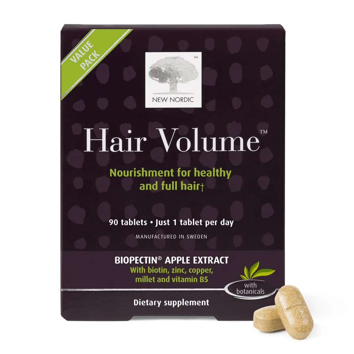 NEW NORDIC Hair Volume Daily Biotin Support Supplement | 90 Tablets for Thicker, Fuller Hair - main product image