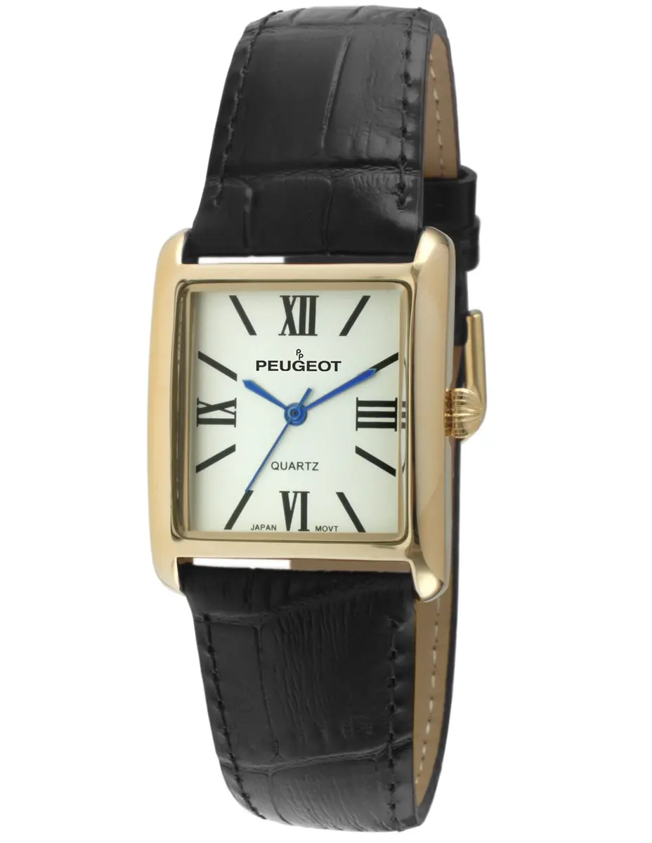 Peugeot Women's Tank Leather Dress Watch Roman Numeral Dial Blue Hands | Classic Elegant Design - main product image