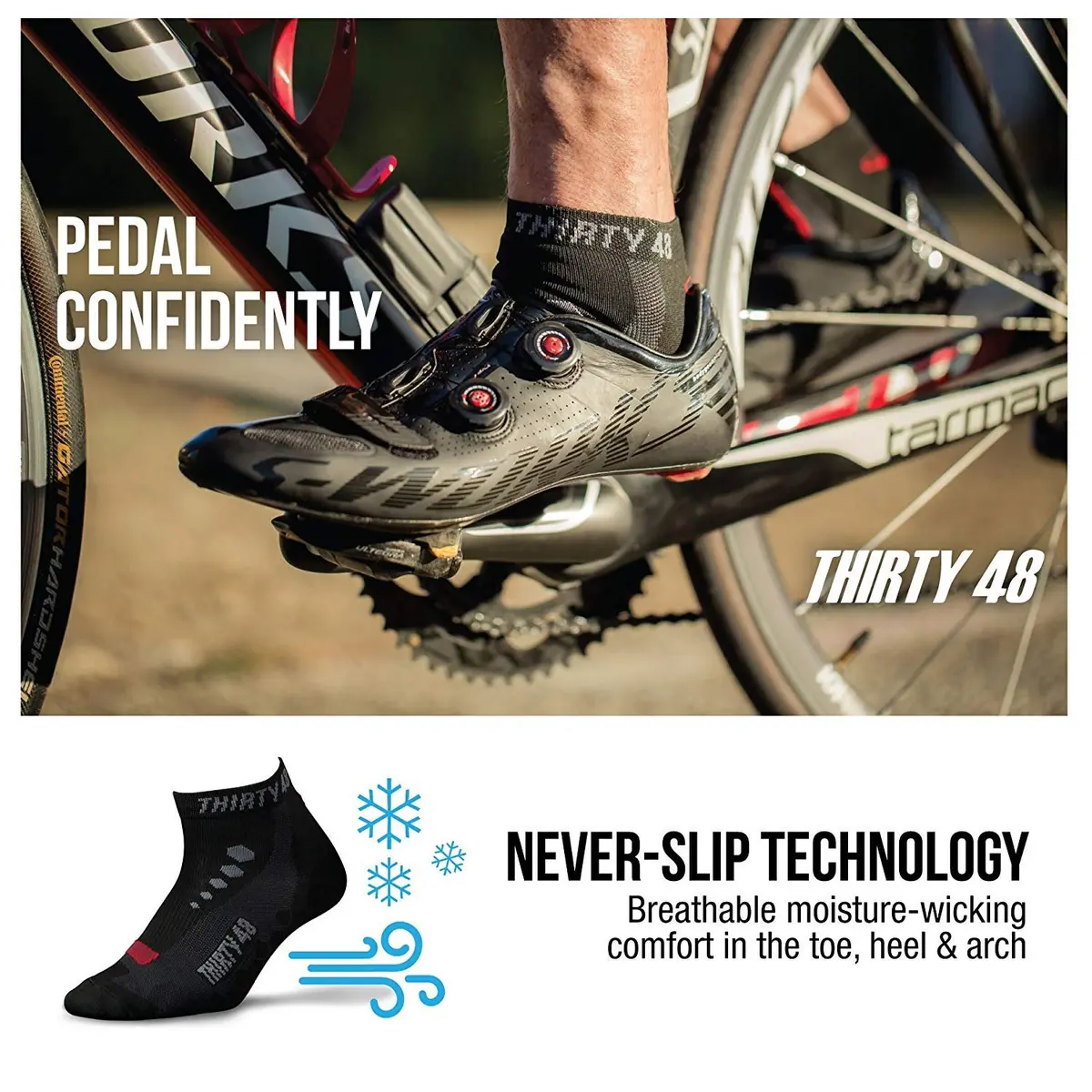 Thirty48 Low Cut Cycling Socks for Men and Women | Unisex Breathable Sport Socks (Small - Women 5-8 // Men 4-7, 3 Pairs, Black Mixed Color) - view 6