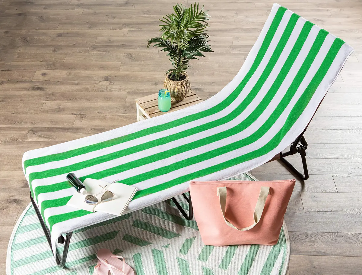 DII Stripe Beach Lounge Chair Towel with Fitted Top Pocket, 26x82, Green | Absorbent Cotton Towel for Poolside & Beach - view 6