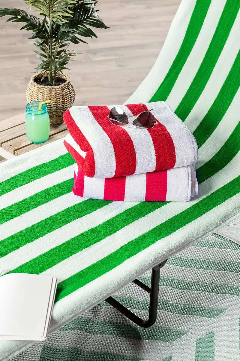 DII Stripe Beach Lounge Chair Towel with Fitted Top Pocket, 26x82, Green | Absorbent Cotton Towel for Poolside & Beach - view 3