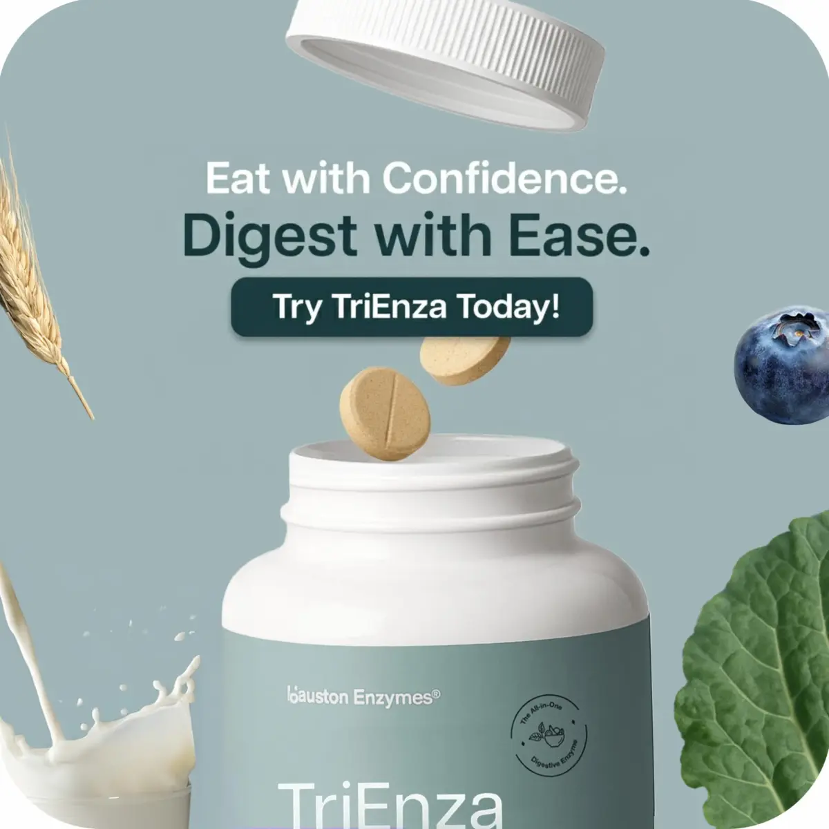 Houston Enzymes TriEnza Digestive Enzyme Supplement Chewable Tablets 180 Count | Supports Gluten, Casein, Soy Digestion - view 8