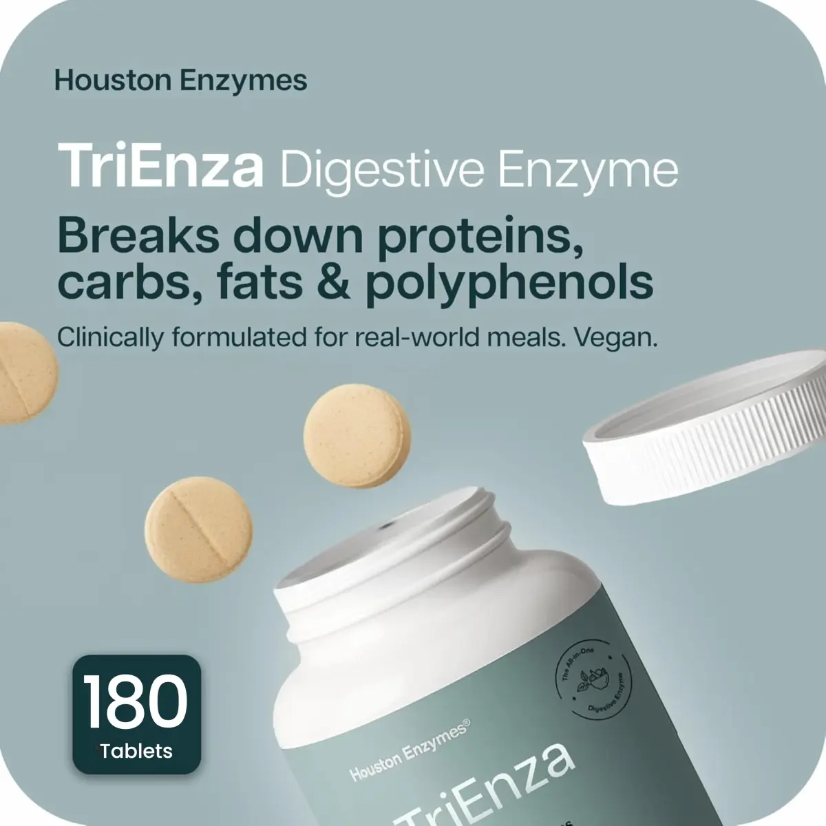 Houston Enzymes TriEnza Digestive Enzyme Supplement Chewable Tablets 180 Count | Supports Gluten, Casein, Soy Digestion - view 3