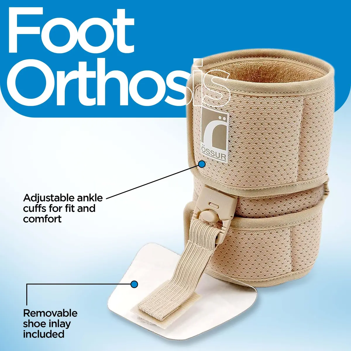 Ossur Foot-up Drop Foot Brace - Ankle Support Comfort Adjustable Wrap (Beige, Medium) | Lightweight, Discreet Support for Drop Foot - view 3