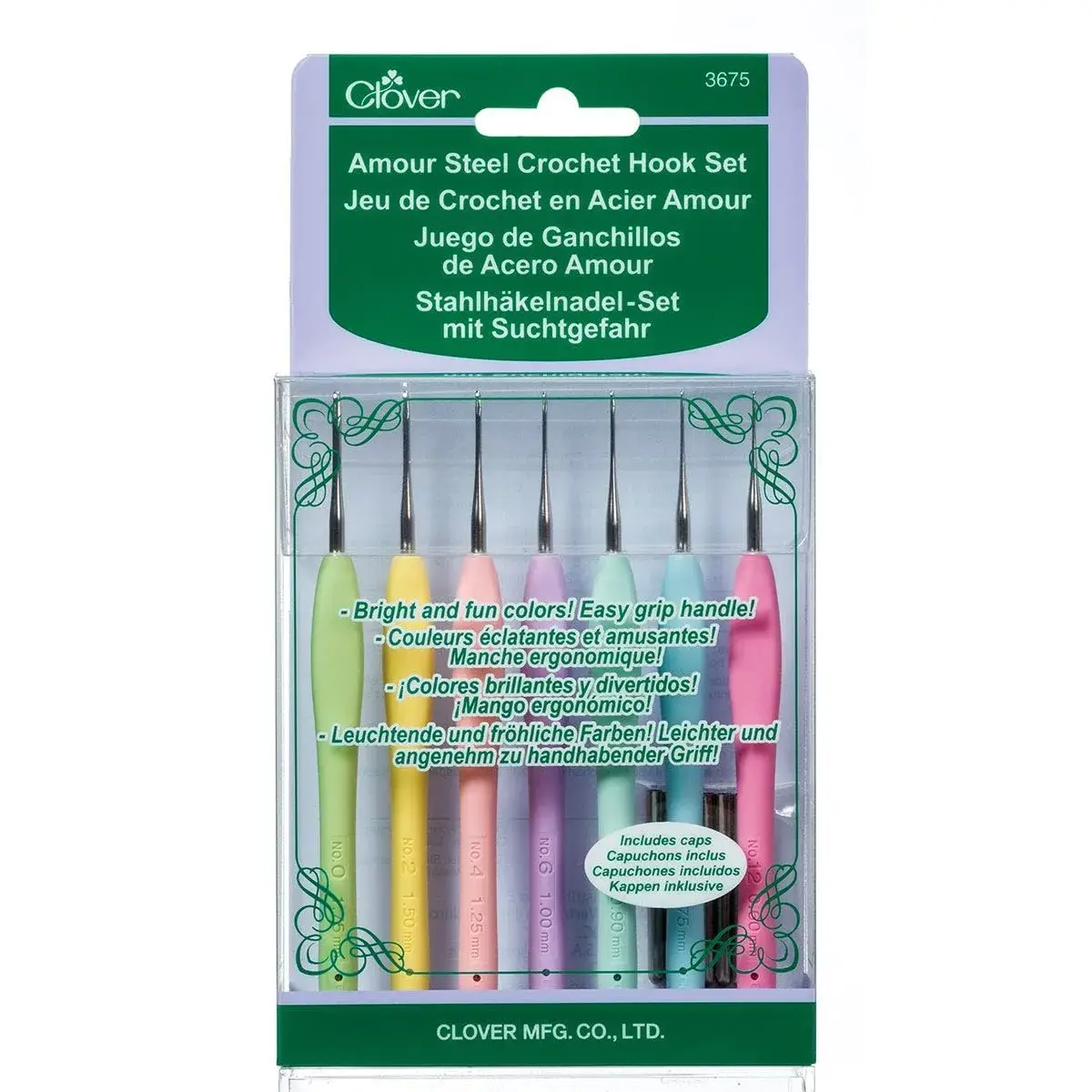 Clover Amour Steel Crochet Hook Set with Rubber Grip, 7 Sizes (0.60mm-1.75mm) | Professional Grade for Beginners & Hobbyists - main product image