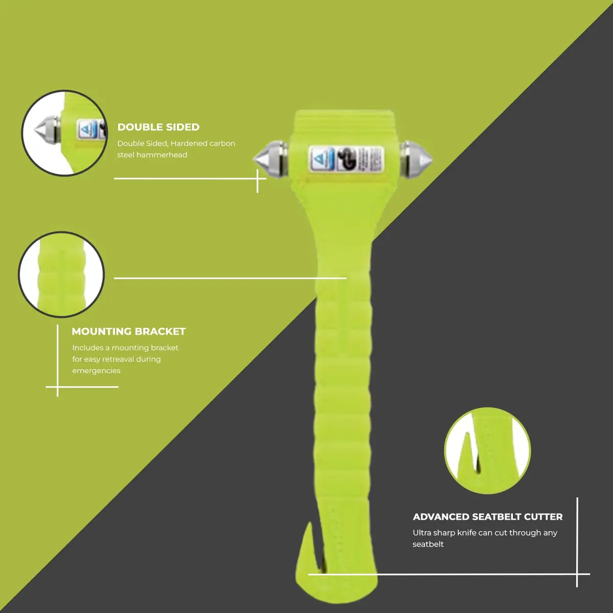 Lifehammer Car Safety Hammer with Seatbelt Cutter | Glow in Dark Emergency Escape Tool, Pack of 2 - view 4