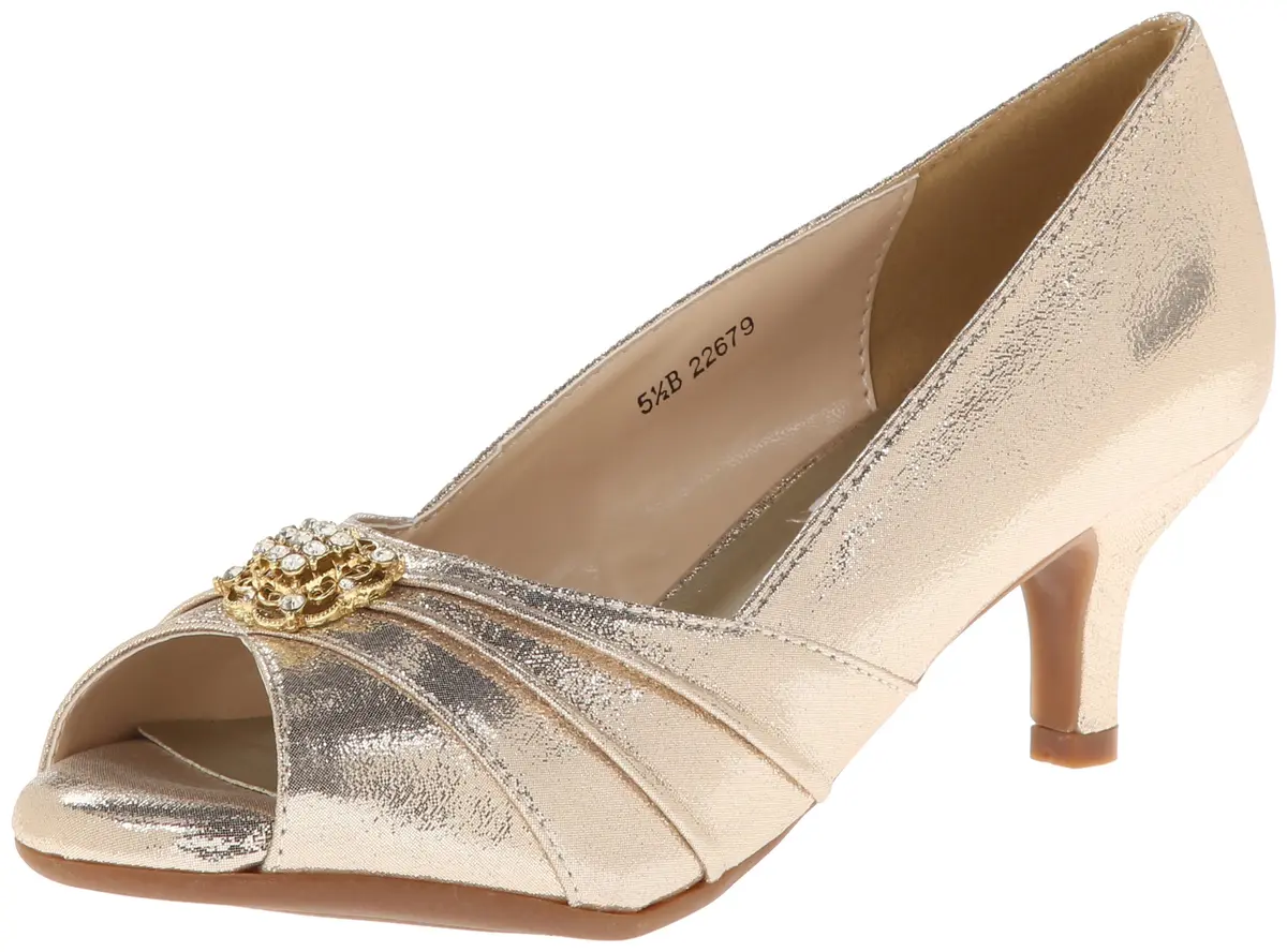Dyeables Kristin Dress Pump 5 M US | Elegant Champagne Formal Shoe with Mid-Heel & Peep Toe - main product image