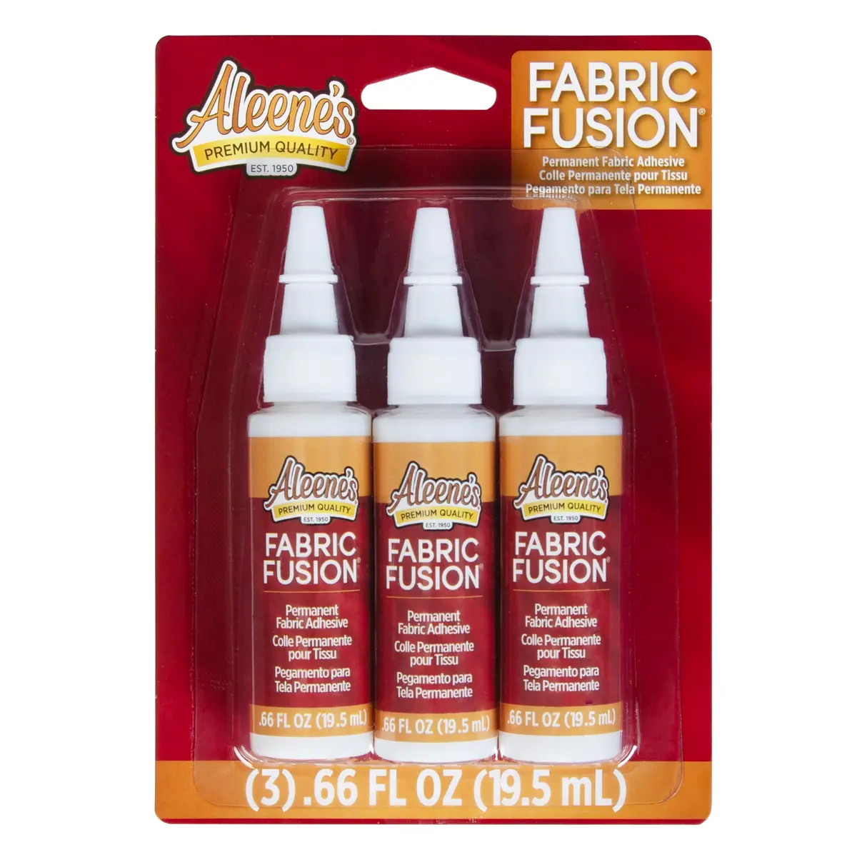 Aleene's Fabric Fusion Glue 0.66 fl oz (18.7 ml) 3-Pack | Permanent Fabric Adhesive for Clothing & Crafts - main product image