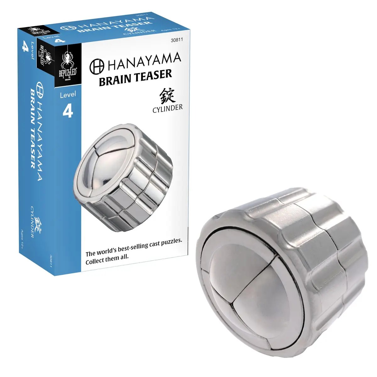 Bepuzzled Hanayama Cylinder Metal Brainteaser Puzzle | Mensa Rated Level 4, 11.9 cm (4.72") - main product image