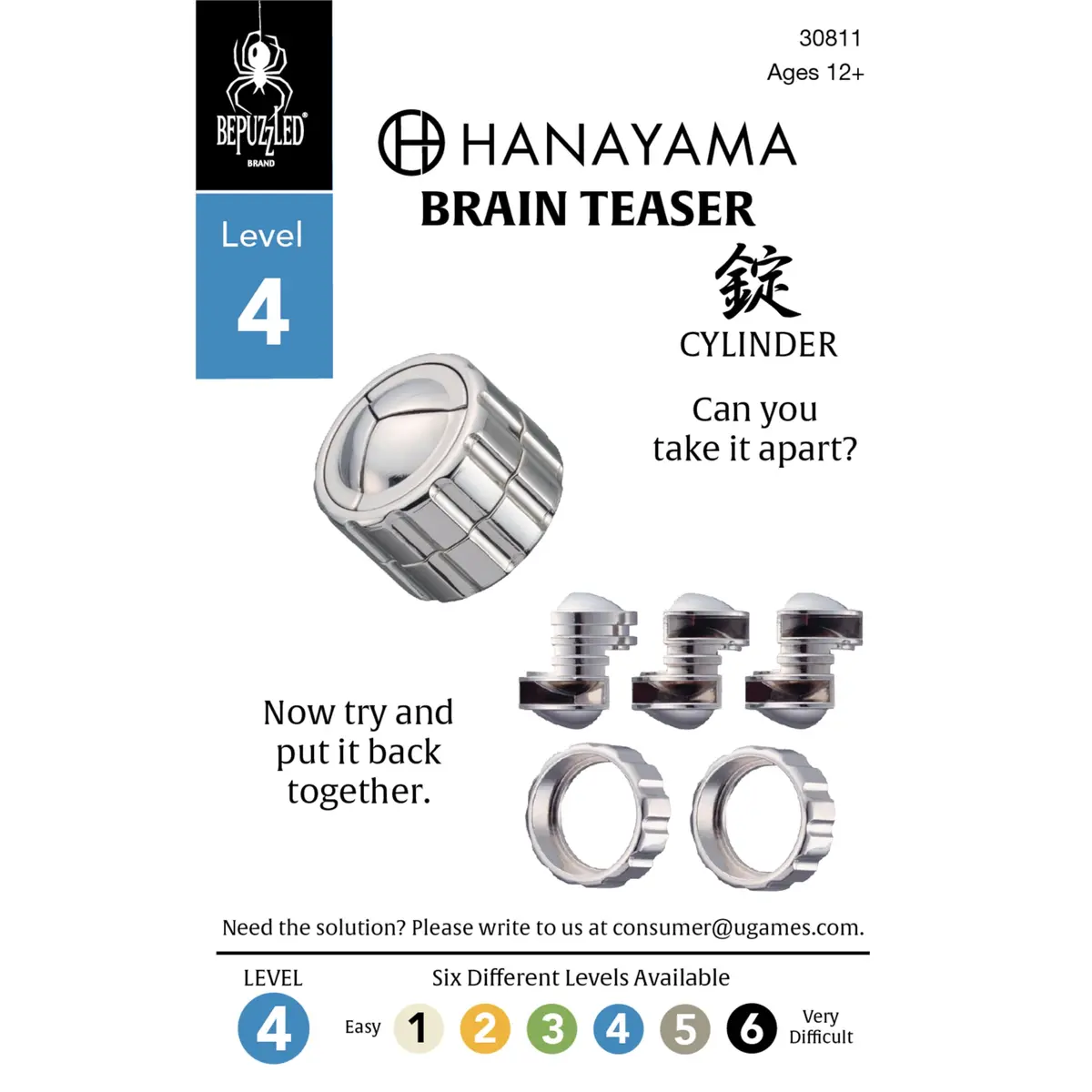 Bepuzzled Hanayama Cylinder Metal Brainteaser Puzzle | Mensa Rated Level 4, 11.9 cm (4.72") - view 8