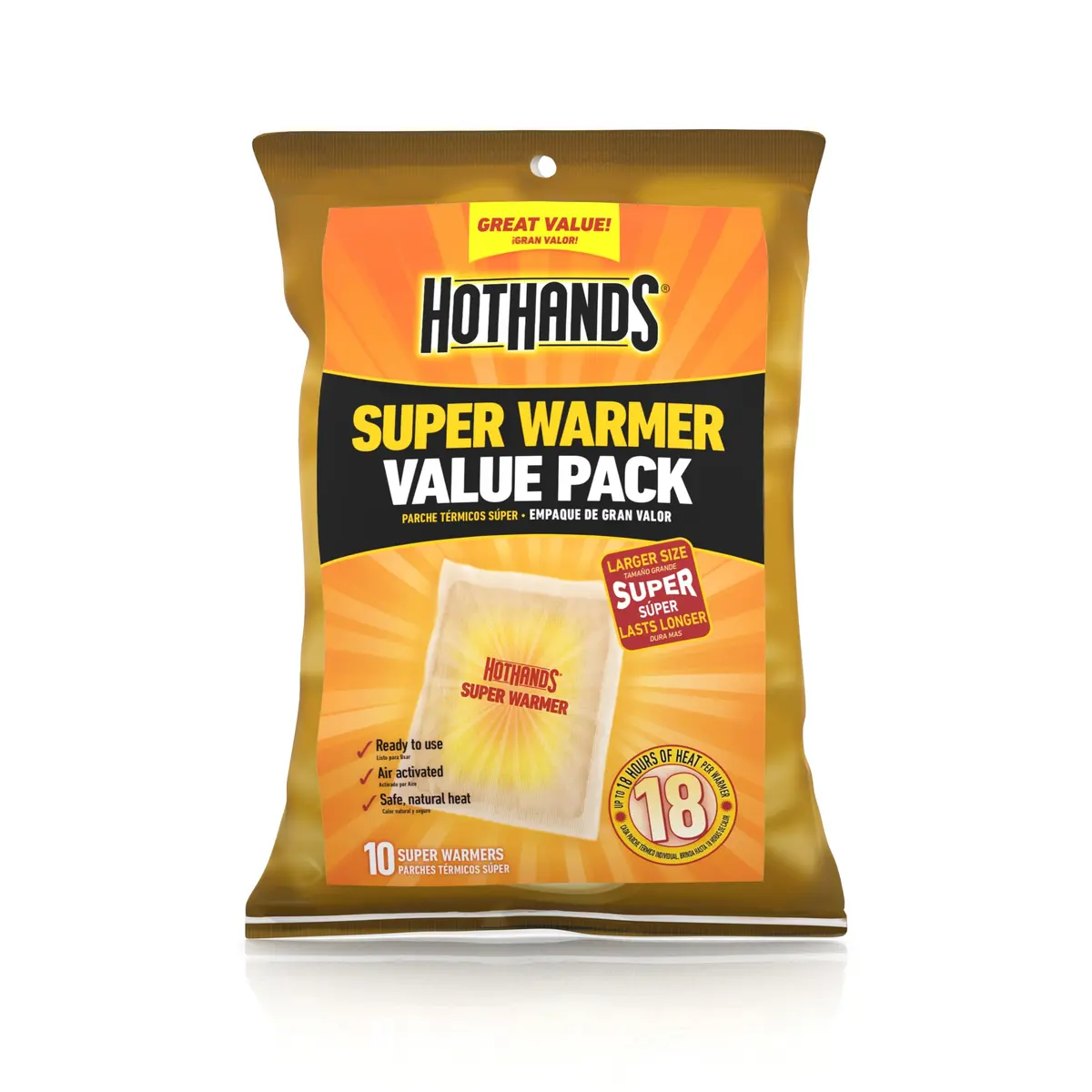 HotHands Super Warmers Value Pack 10 | Up to 18 Hours of Steady Heat for Winter (100 words) - main product image