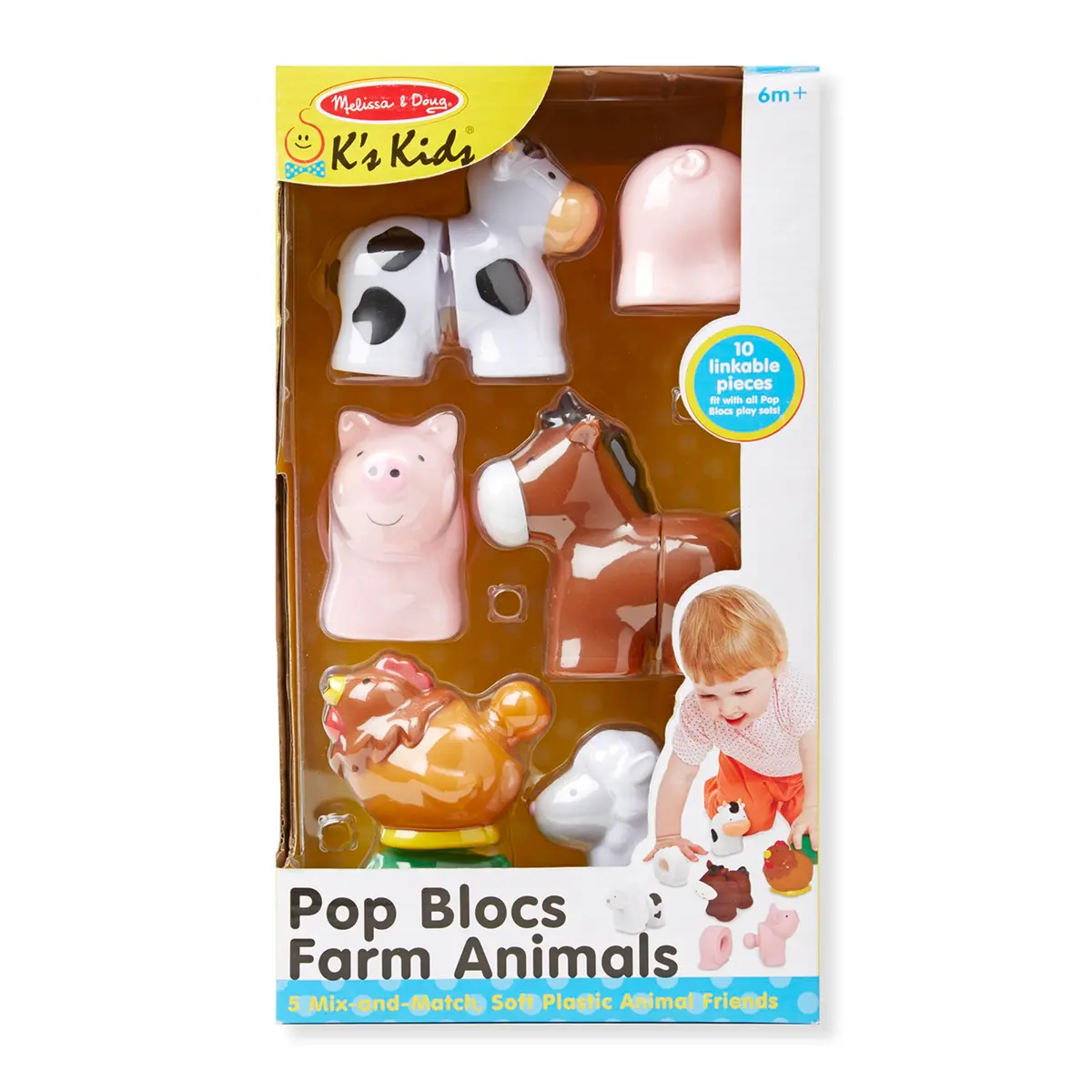 Melissa & Doug Pop Blocs Farm Animals Educational Baby Toy - 10 Linkable Pieces | Fine Motor & Cognitive Development - view 6