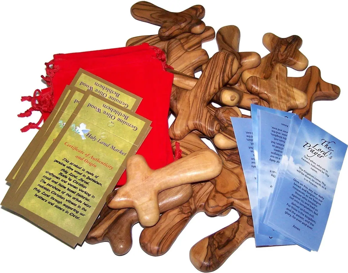 Holy Land Market Olive Wood Comfort Cross 4 Inch | Handcrafted Bethlehem Faith Symbol - view 8