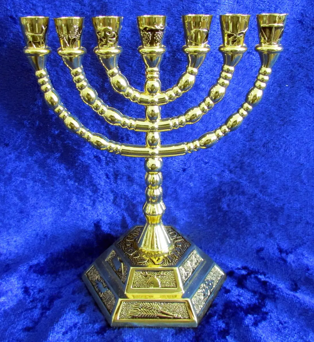 Shofars From Afar 12 Tribes of Israel Jerusalem Menorah 5" Inches Gold or Silver | Emblems & Hebrew Base - main product image
