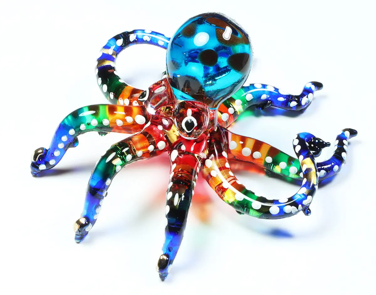 WitnyStore 3" White Dot Multicolor Octopus Glass Figurine | Handcrafted Art for Collectors - main product image