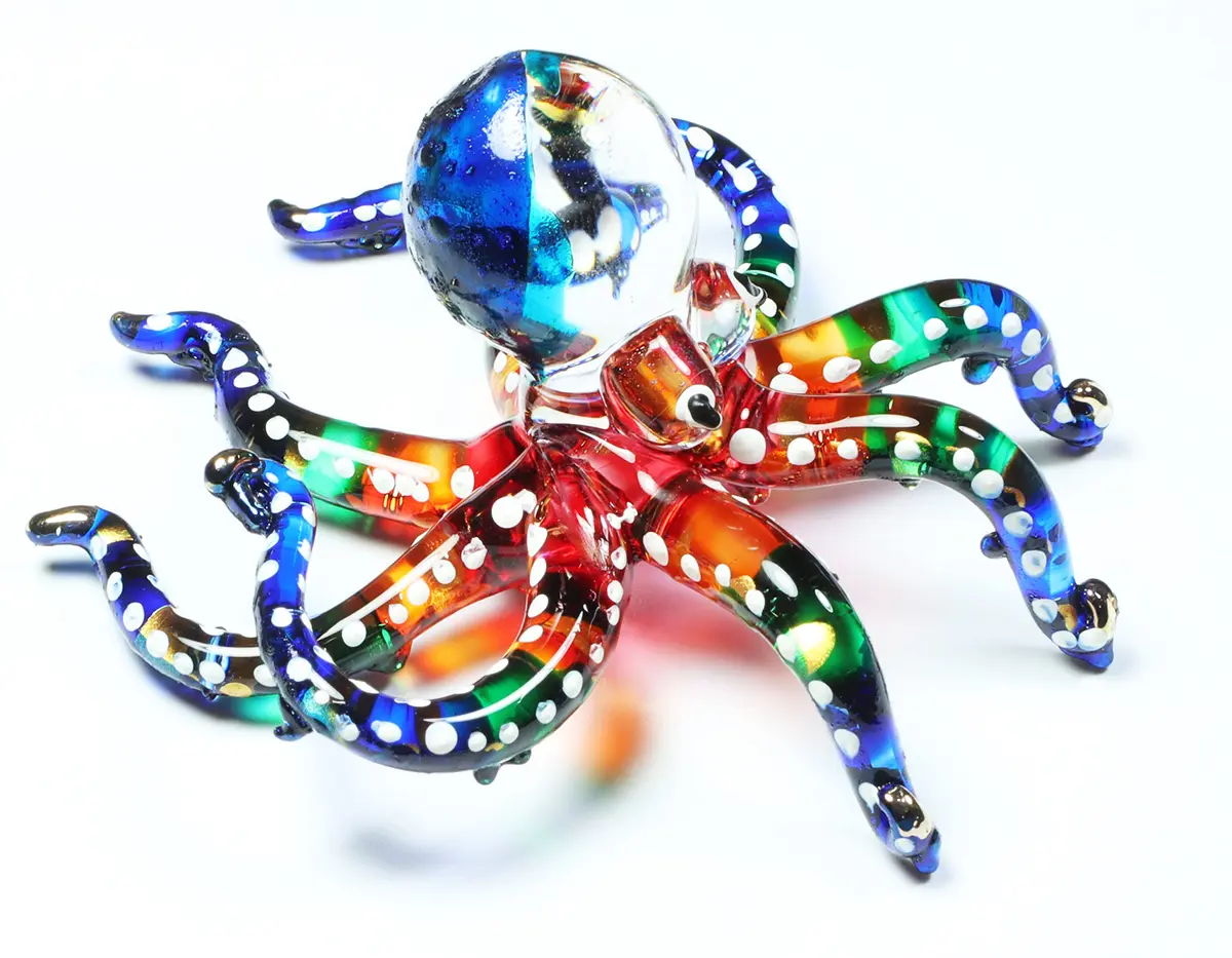WitnyStore 3" White Dot Multicolor Octopus Glass Figurine | Handcrafted Art for Collectors - view 5