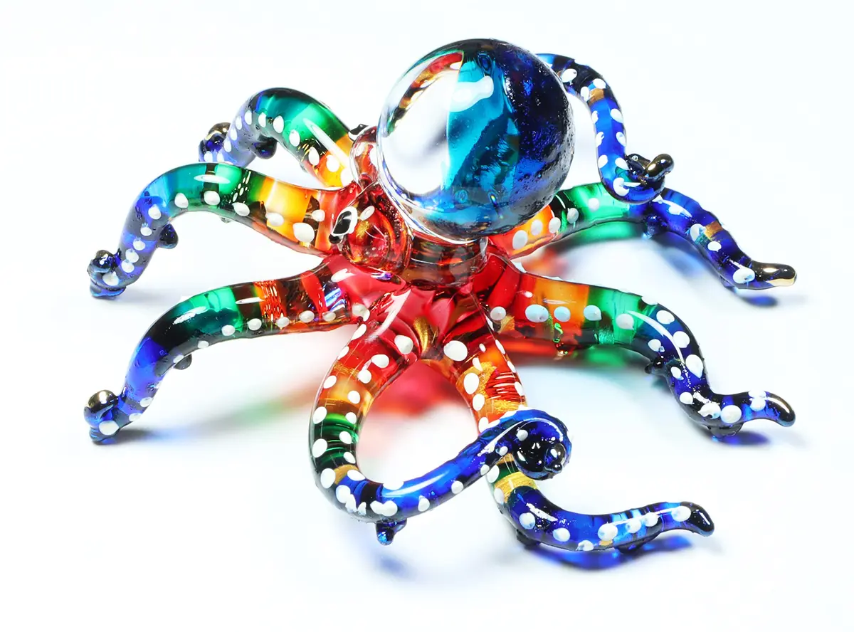 WitnyStore 3" White Dot Multicolor Octopus Glass Figurine | Handcrafted Art for Collectors - view 6